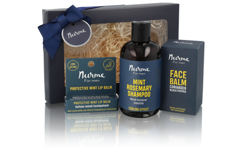Award-Finalist Complete Men's Grooming Gift Set – Natural Mint Rosemary Shampoo Face Balm and Lip Balm – Nurme UAE