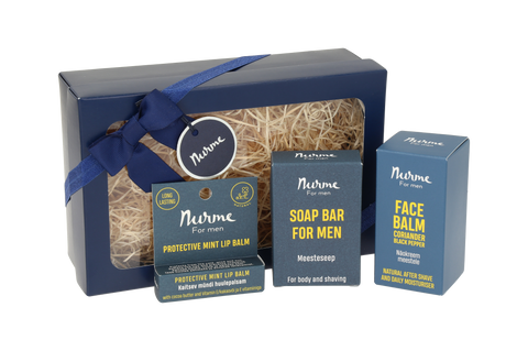 Men's Essentials Natural Gift Set – Soap Bar Face Balm and Mint Lip Balm for Men – Nurme UAE