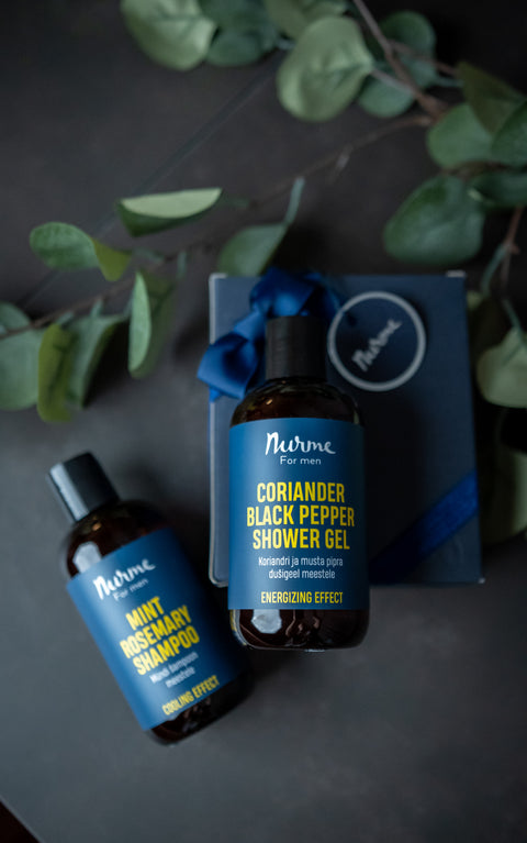 Men's Hair and Body Care Gift Set – Natural Coriander Black Pepper Shower Gel and Mint Rosemary Shampoo – Nurme UAE