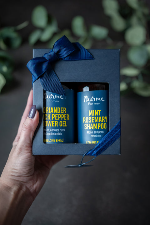 Natural Men's Grooming Gift Set – Mint Rosemary Shampoo and Coriander Black Pepper Shower Gel – Nurme UAE