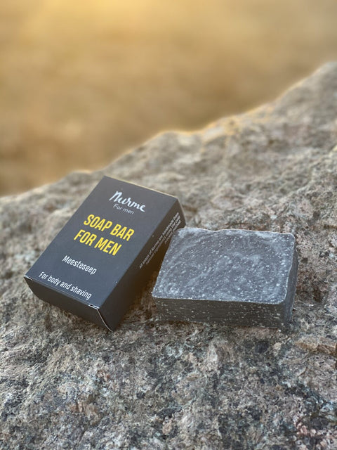Handcrafted Natural 3-in-1 Men's Bar Soap with Activated Charcoal and Sea Salt – Cold Process Grooming Soap for Body Face and Shaving – Nurme UAE