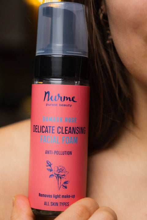 Natural Rose Hydrosol Facial Cleansing Foam – Eco-Friendly Gentle Makeup Remover with Pure Damask Rose Water – Nurme UAE